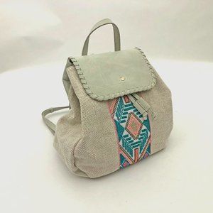 Jen and Co. Tribal Back Pack Vegan Leather Embroidered Woven Pattern Ivory Cream